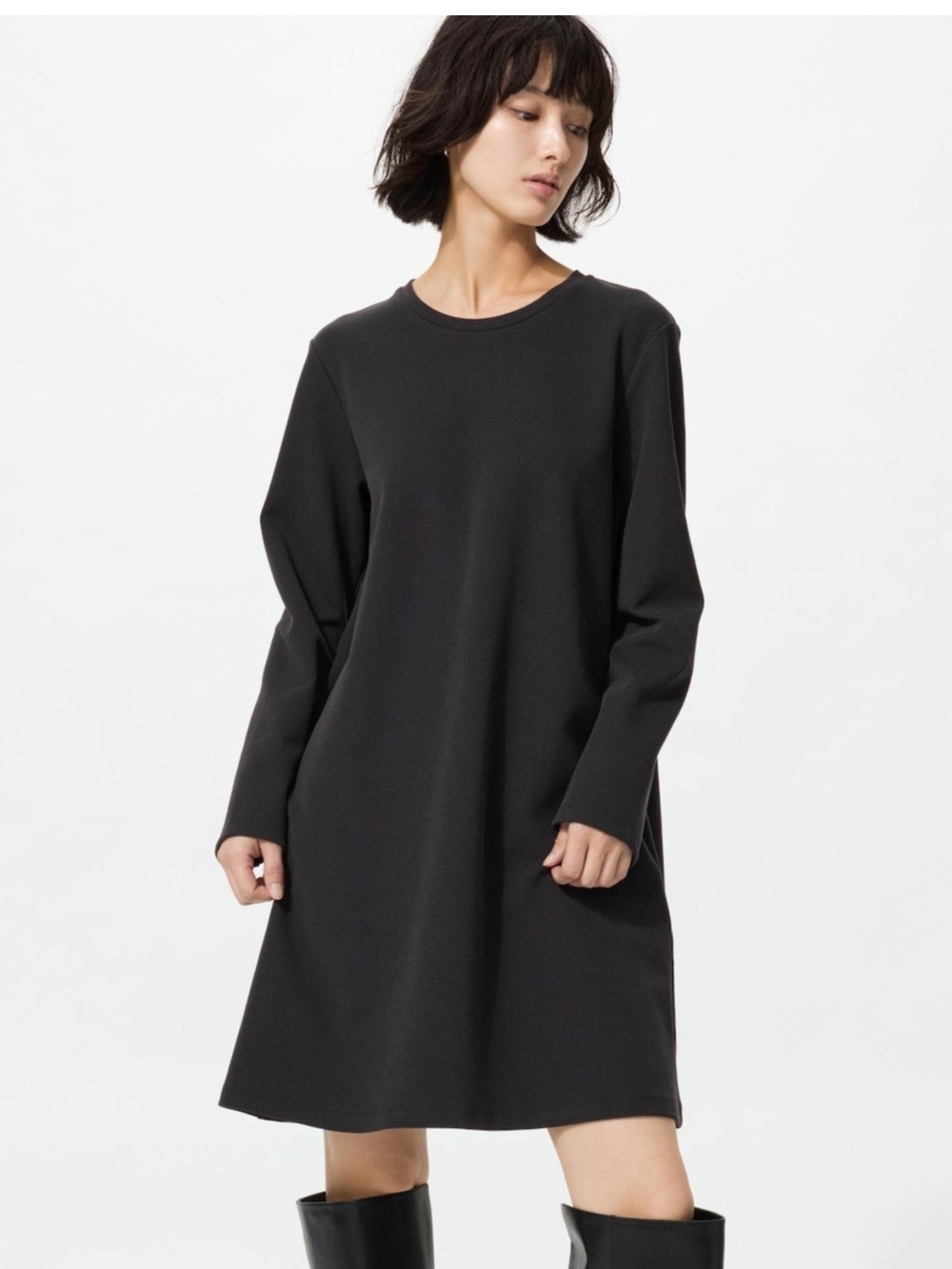 Uniqlo Black Long Sleeve Shift Dress Size S